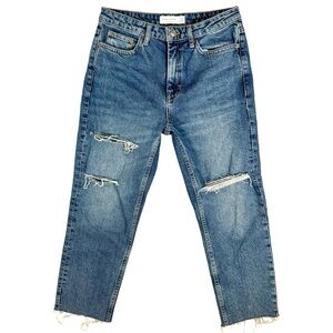 Topshop Denim Straight Jeans Destroyed Distressed Womens Size 28